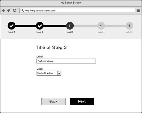Basic mockup of an onboarding user interface
