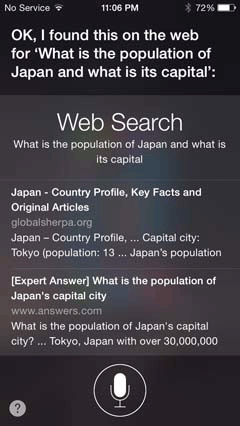 Siri goes to Web search when it does not know the answer