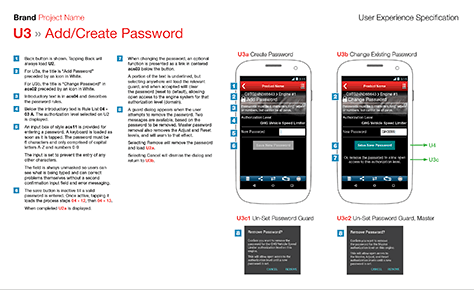 Page of a UX specification for a mobile app