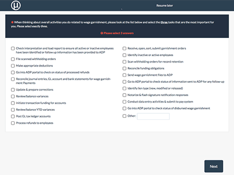 Top-task survey with forced ranking to prioritize users' tasks