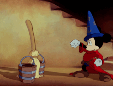 Mickey Mouse conjuring brooms to carry water, from Fantasia