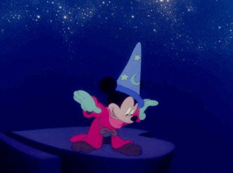 Mickey Mouse making magic in Fantasia