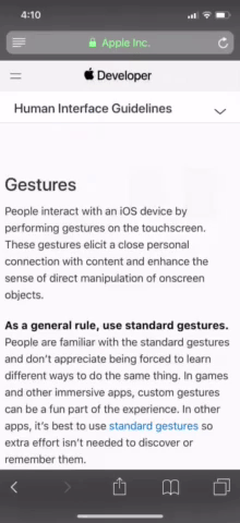 Swiping in the Safari browser