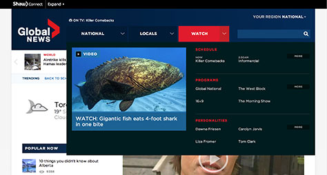 Split-button menus on GlobalNews.ca