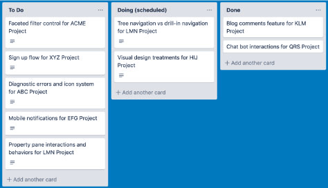 Tracking design critique using a basic Trello Kanban board