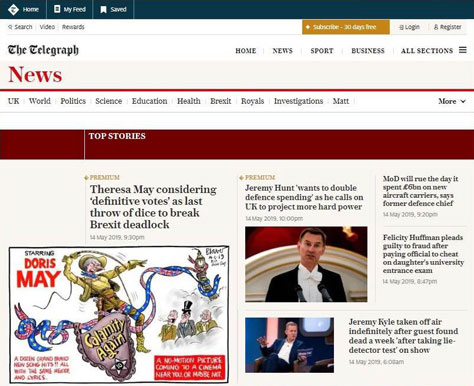 High-fidelity wireframe of The Telegraph