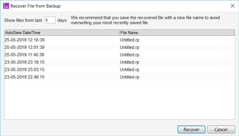 Recover File from Backup dialog box