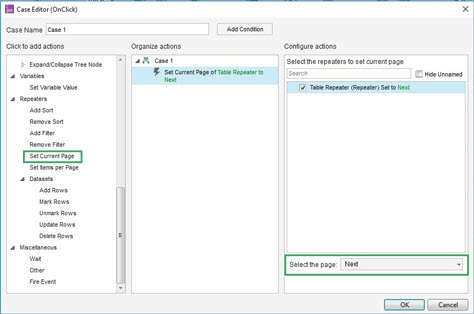 Set Current Page for the Table Repeater in the Case Editor dialog box