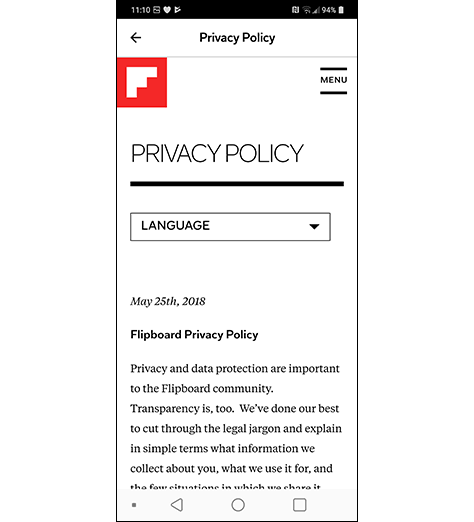 Flipboard app's privacy policy