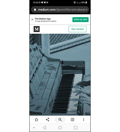 App redirect banner on an article page on Medium's site