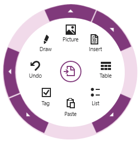 OneNote's radial contextual menu