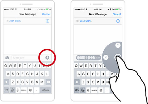 In iOS Messages, trigger radial menus to text media