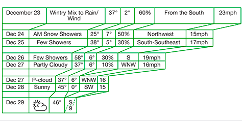 Adaptive table that displays weather information