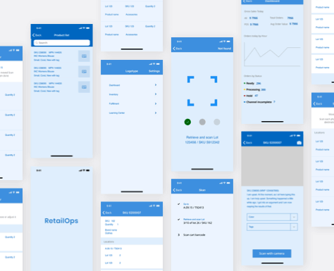 Medium-fidelity wireframes for a mobile app