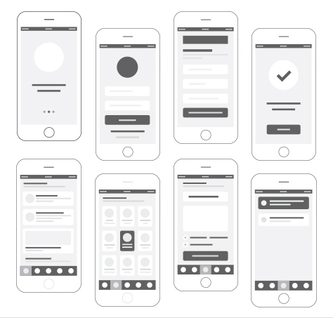 A mobile frame contains the wireframe elements