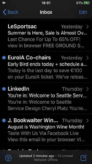 The Mail app in iOS