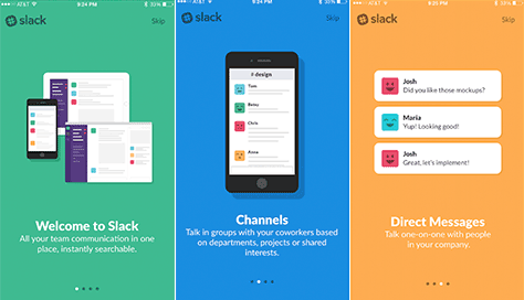 The Slack mobile app’s onboarding user interface