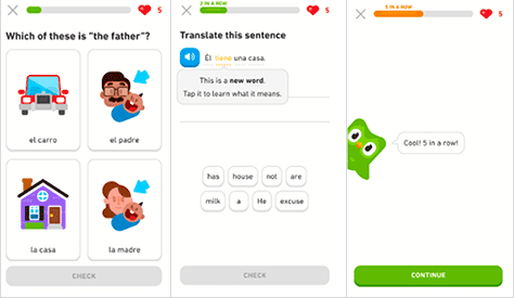 The Duolingo mobile app's onboarding user interface
