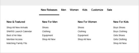 Nike.com Web navigation