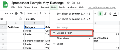 Creating a filter using Google Sheets