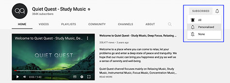 YouTube's notification settings