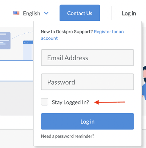 A helpful check box keeps users logged in