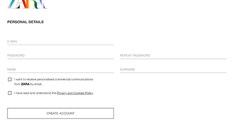 Create account page