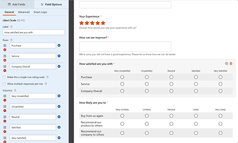 Example of a survey form built with WPForms