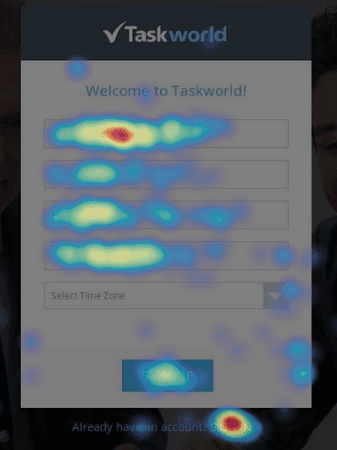 Heat map showing user activity on an app